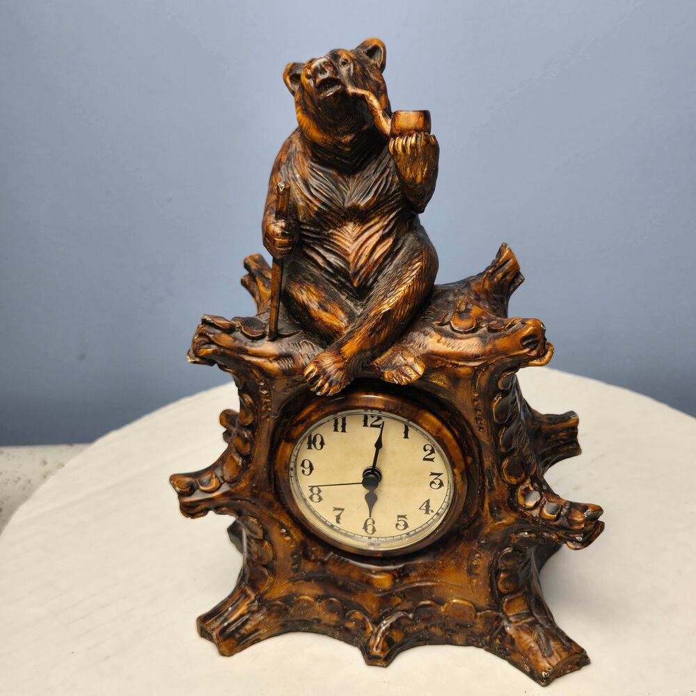 Bear With Pipe Black Forest Style Clock